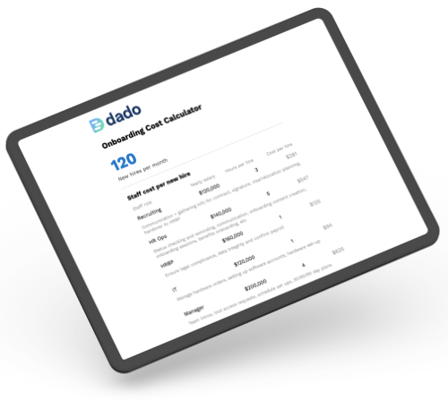 The onboarding costs calculator on an iPad